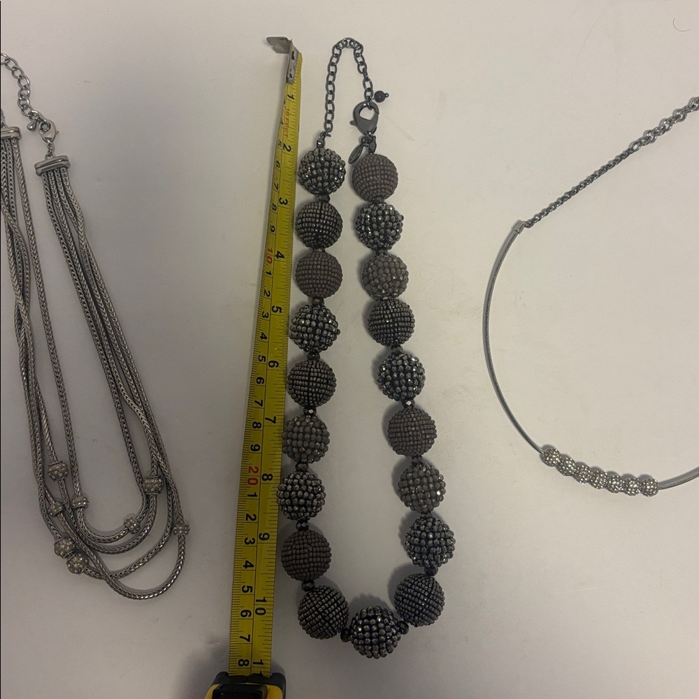 Bundle 3 Chico’s Silver/Crystal Statement Necklac… - image 6
